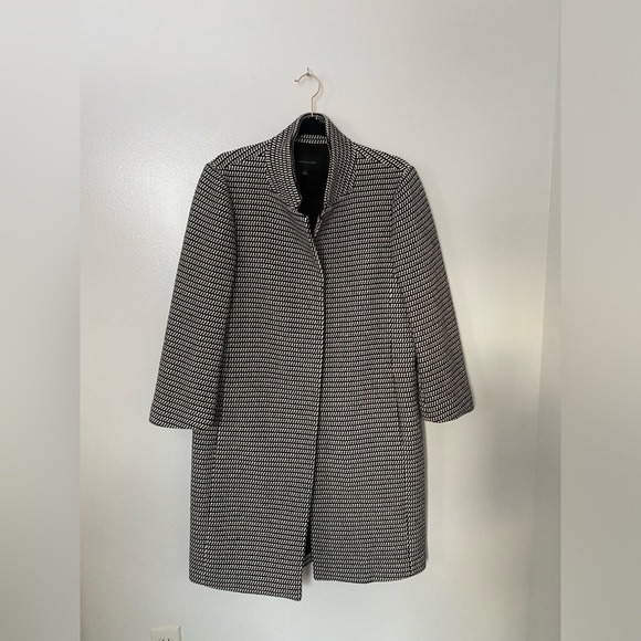 Ann Taylor Loft Women's Black White Silk/Wool Blend Coat Jacket Medium - Picture 2 of 6